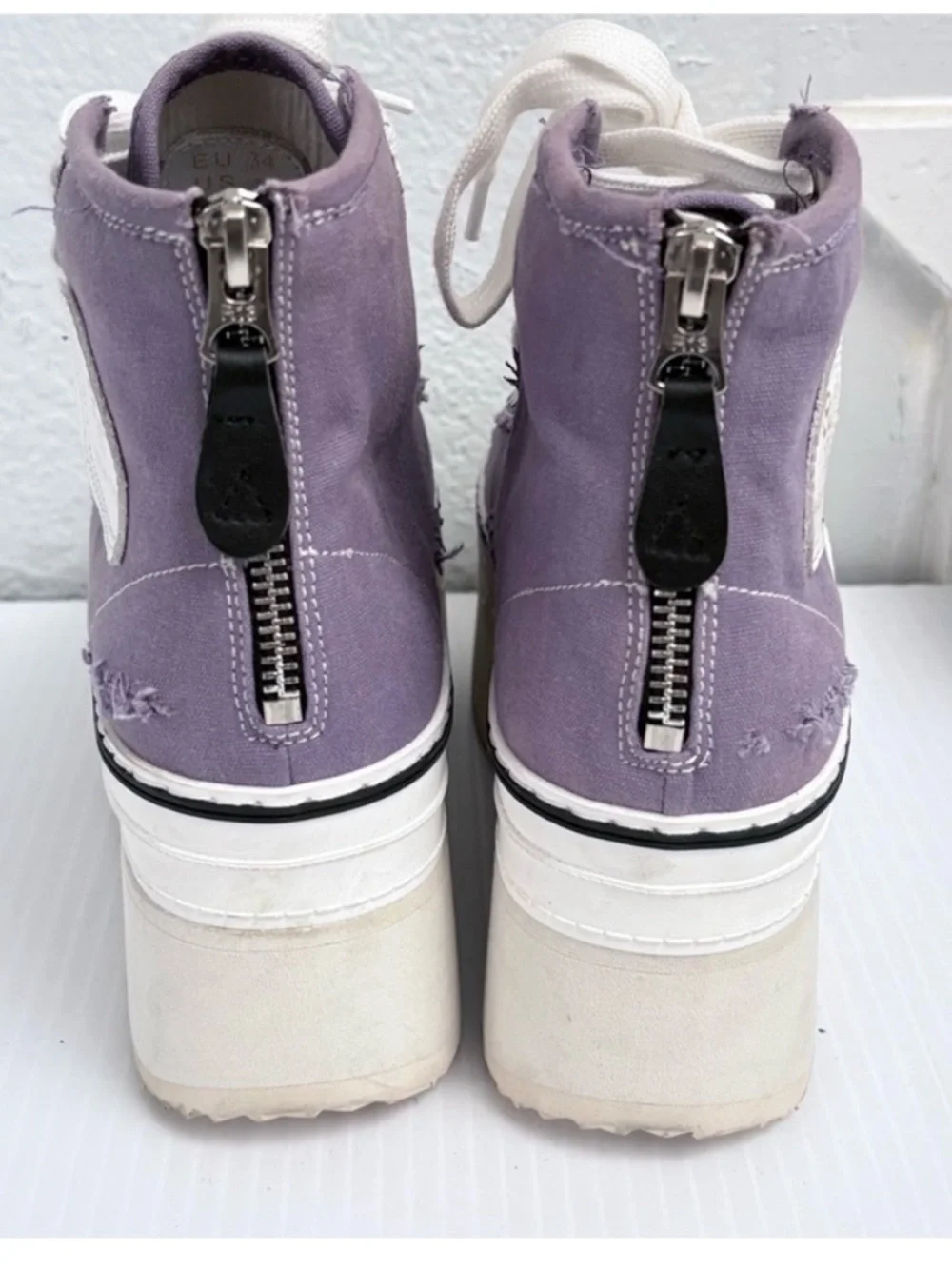 R13 Purple Platform High-Top Distress Sneakers with White Accents Size 34 US 4